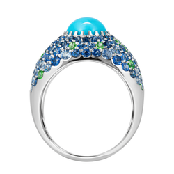 Кольцо с Бирюзой, Сапфирами и Цаворитами, R0072-0/59