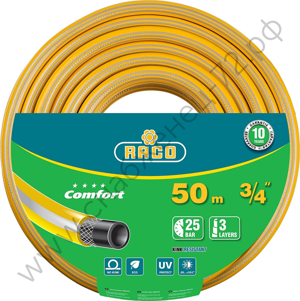 RACO COMFORT, 3/4″, 50 м, 25 атм, трёхслойный, армированный, поливочный шланг (40303-3/4-50)