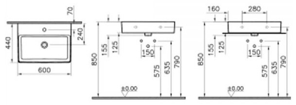 Раковина встраиваемая сверху Vitra Nuo 7432B003-0041 60_44 прямоугольная, шт