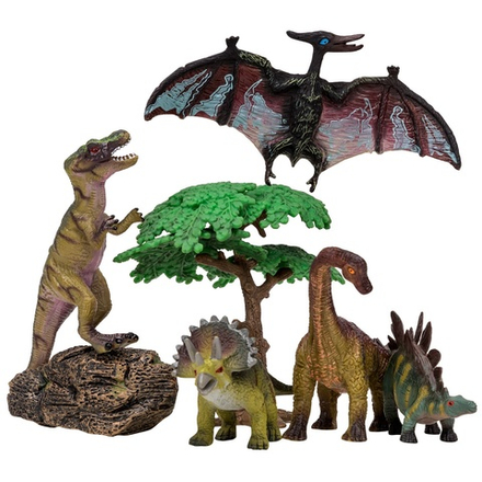 Набор фигурок серии "Мир динозавров": птеродактиль, трицератопс, брахиозавр, тиранозавр, стегозавр, дерево, камень