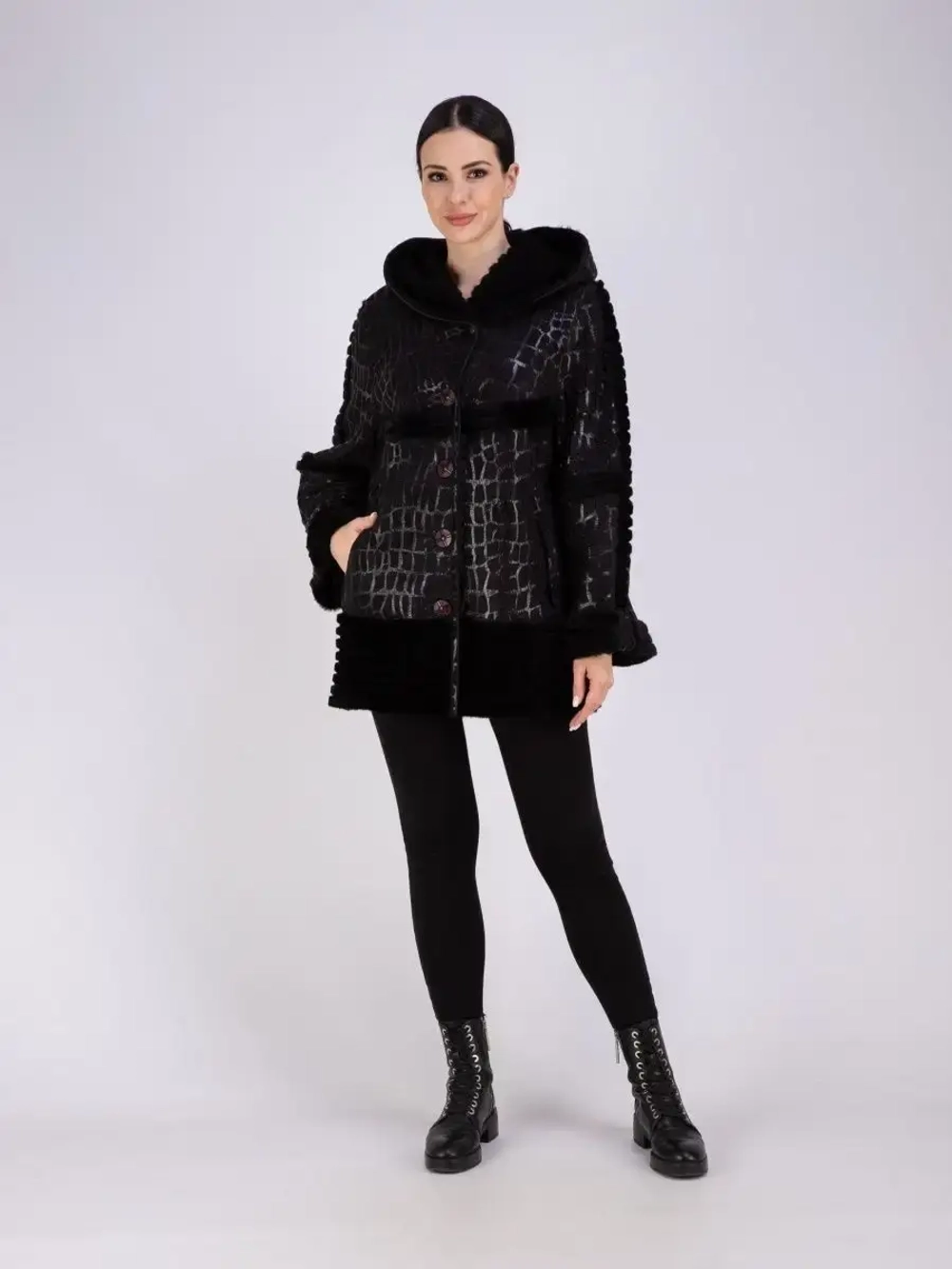 Дубленка женская натуральная с капюшоном оверсайз Турция