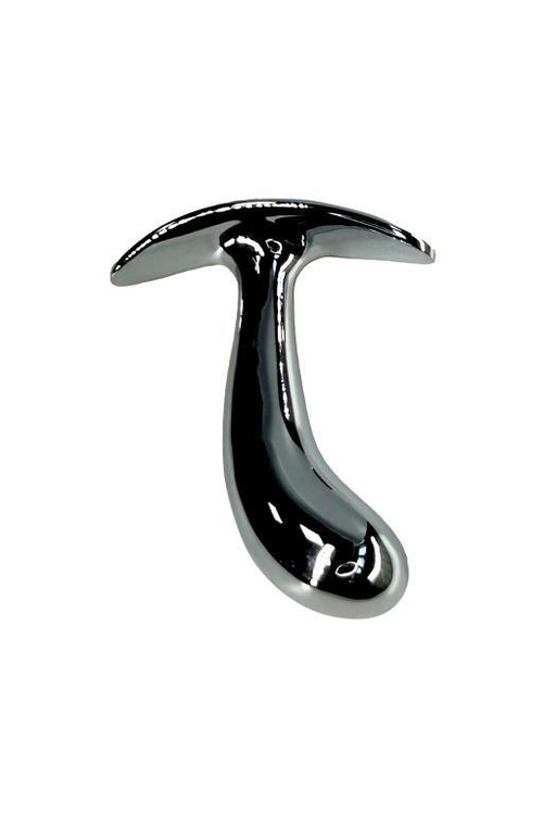 Серебристая загнутая анальная пробка для ношения c голубым кристаллом - 8 см.