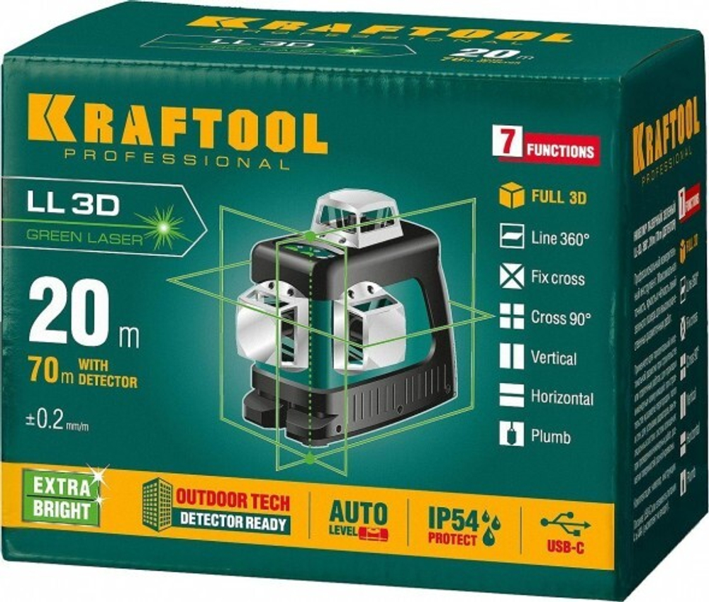 Лазерный уровень KRAFTOOL LL 3D зеленый 34641