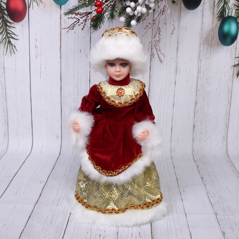 Снегурочка музыкальная 40 см в рубиновой шубе