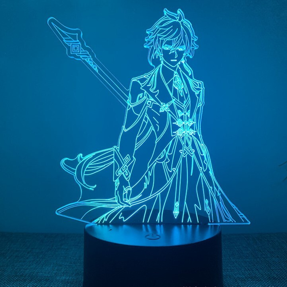Акриловый светильник на черной подставке "Genshin Impact / Геншин - Чжун Ли"