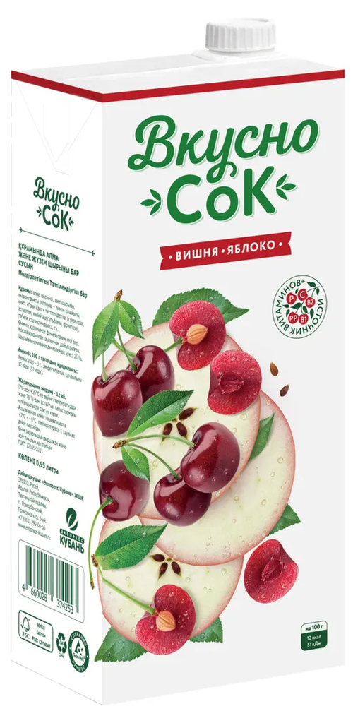 Вкусно Сок Нектар Вишня-Яблоко 0,95л