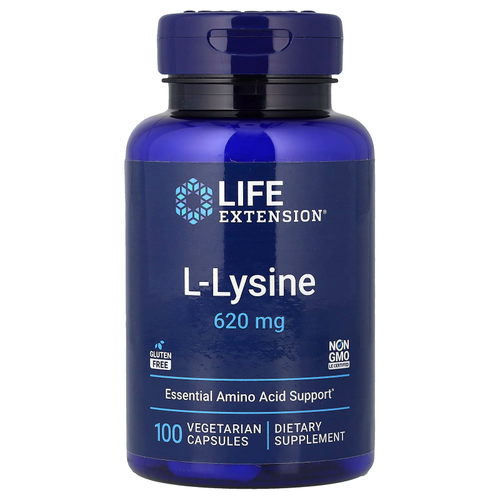 Life Extension, L-лизин, 620 мг, 100 растительных капсул