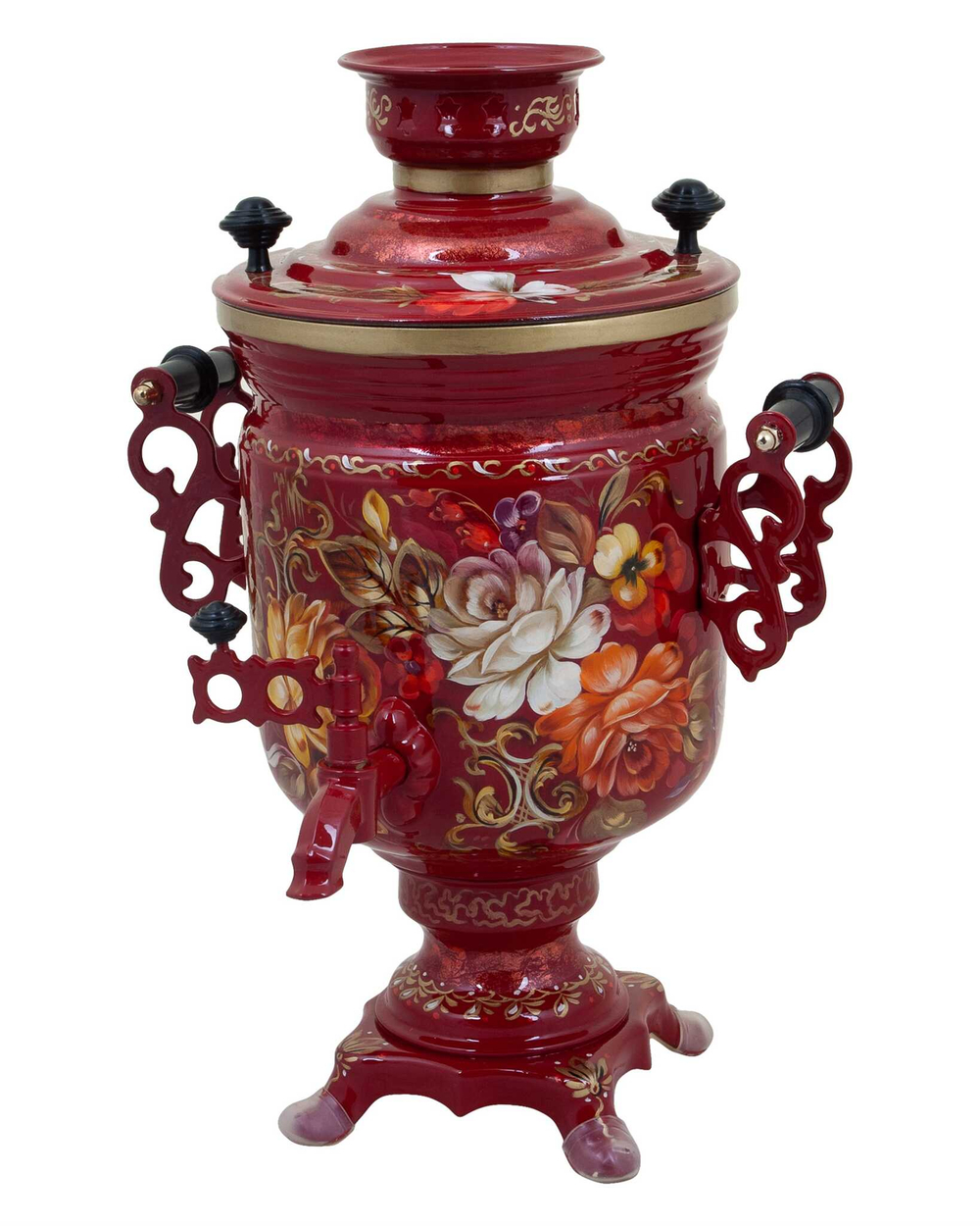 A set with a samovar, a forged zhostovo metal tray and 4 glass holders in a gift box SET01D14032023001