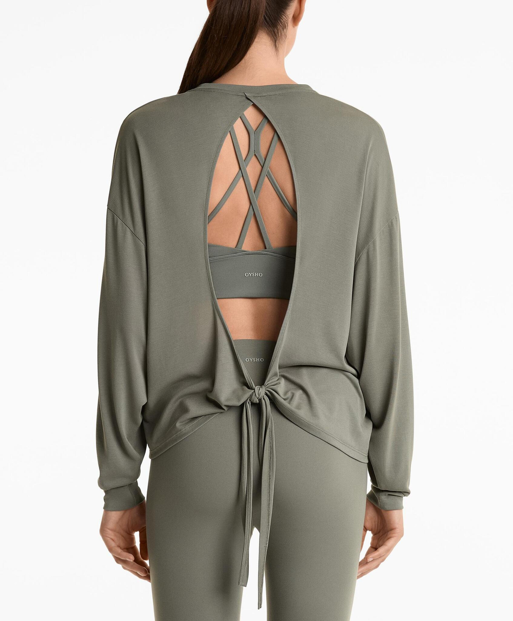 Oysho Футболка с открытой спиной, светлый хаки