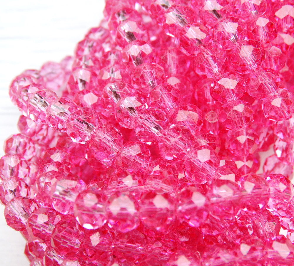 БП044НН46 Хрустальные бусины "рондель", цвет: арбузный розовый прозр., 4х6 мм, кол-во: 58-60 шт.