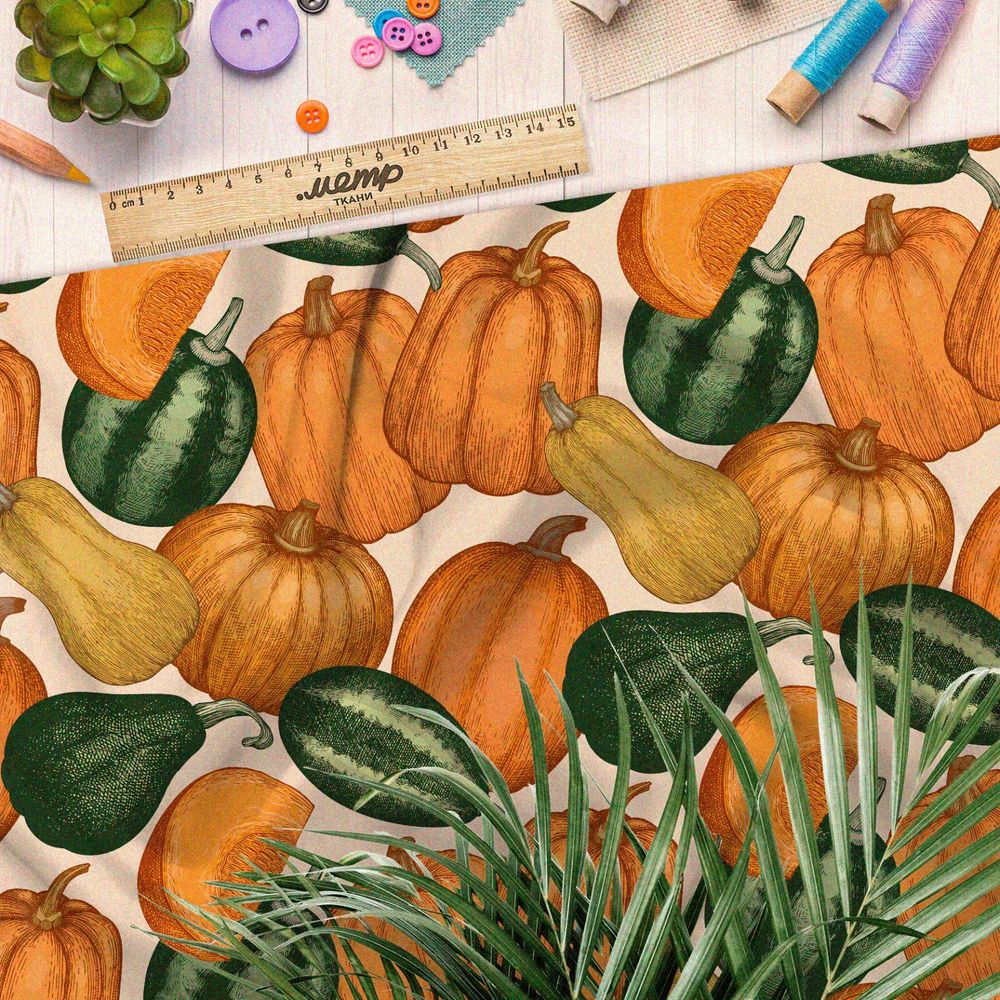 Ткань оксфорд 210 разноцветные тыквы