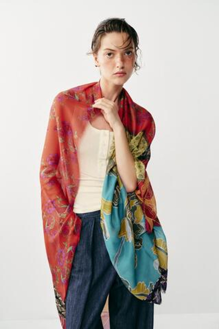 ZARA ПЛАТОК ИЗ МОДАЛА И ШЕЛКА С ПРИНТОМ, РАЗНОЦВЕТНЫЙ