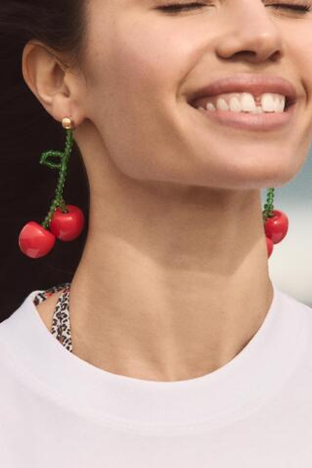 ZARA СЕРЬГИ «ВИШЕНКИ» С БУСИНАМИ, КРАСНЫЙ