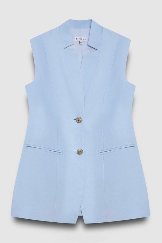 Жилет удлиненный приталенный изо льна, голубой