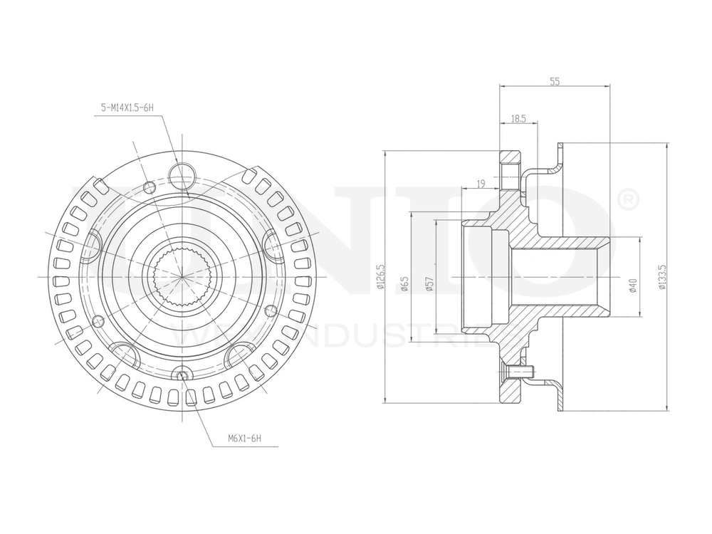 Ступица передняя (с ABS) UNIO HUB-20098