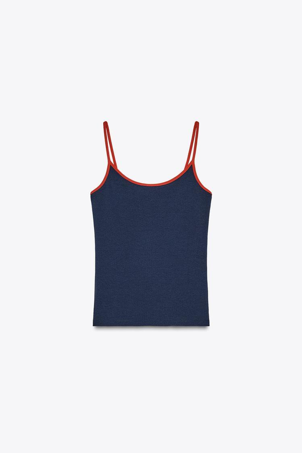 ZARA ФУТБОЛКА С КОНТРАСТНЫМИ БРЕТЕЛЯМИ, КРАСНЫЙ/ТЕМНО-СИНИЙ