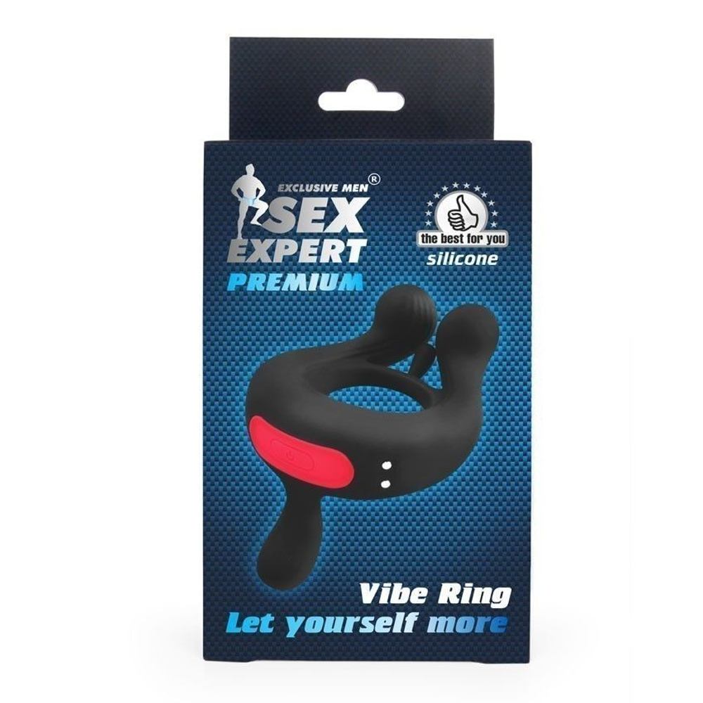 Черное эрекционное виброкольцо Sex Expert с пультом ДУ (Цвет: черный)