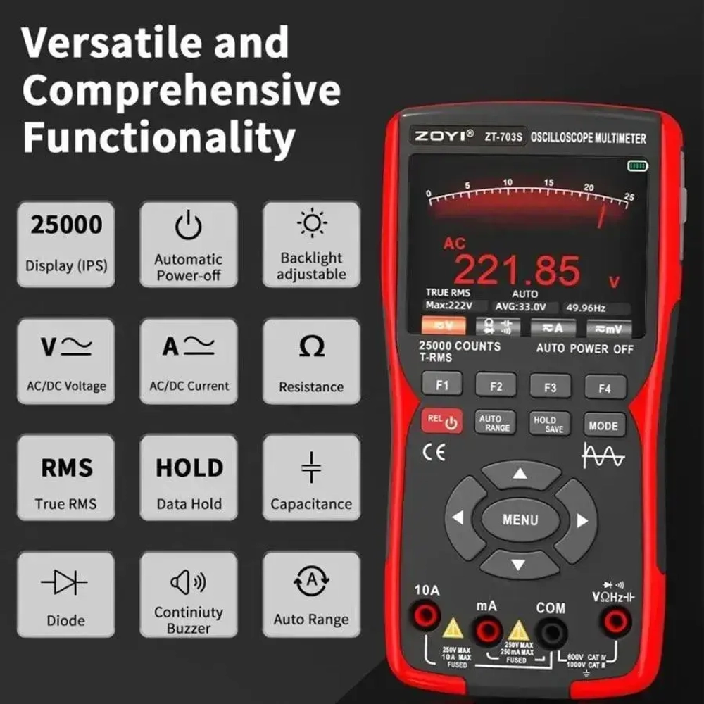 Осциллограф ZT-703S ZOYI русское меню 2-х канальный полоса 50МГц, генератор, мультиметр