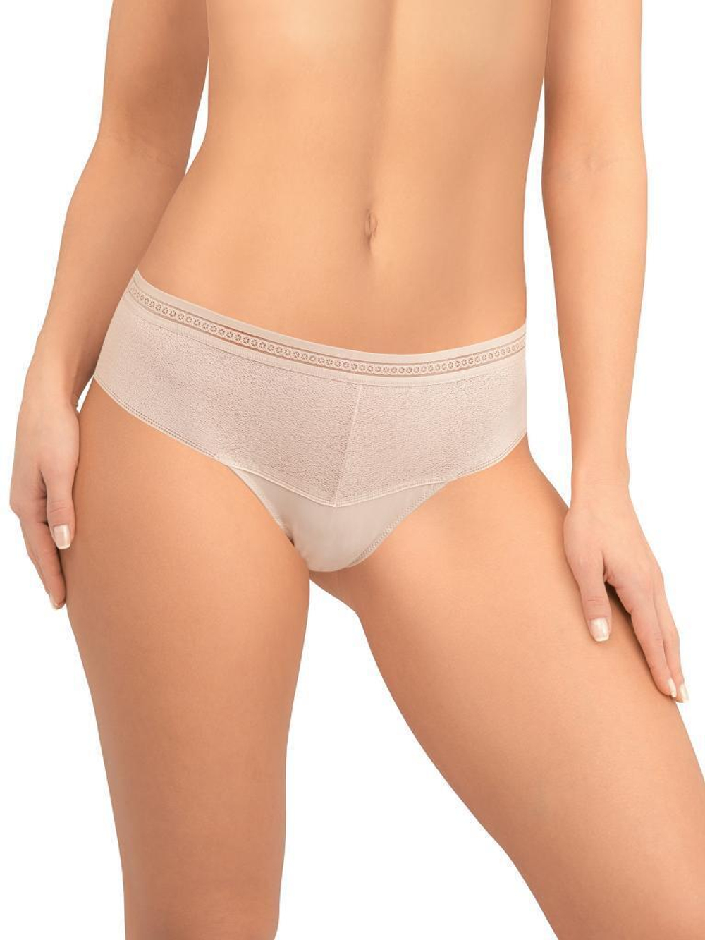 Трусики-бразилиана из кружева с сетчатой структурой (Размер: XL) (Цвет: молочный)