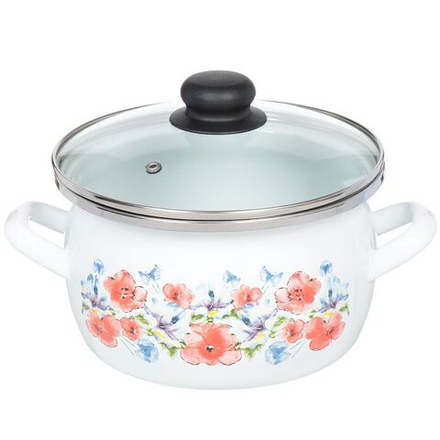 Кастрюля сталь, эмал, 3 л, с крыш, Сантэкс, Маки, 1-2430112, индукц