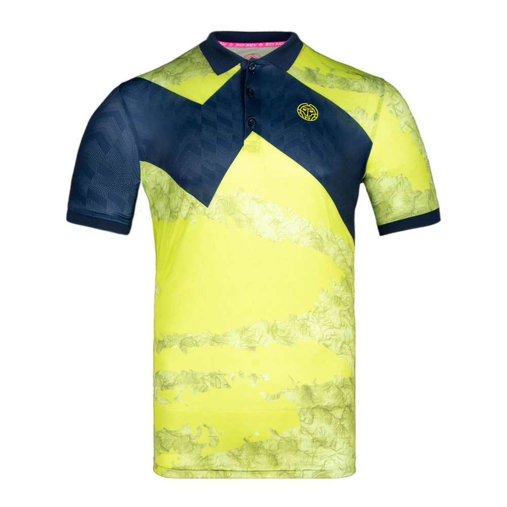 Мужское теннисное поло BIDI BADU Idir Tech Polo Men - Lime, Dark Blue