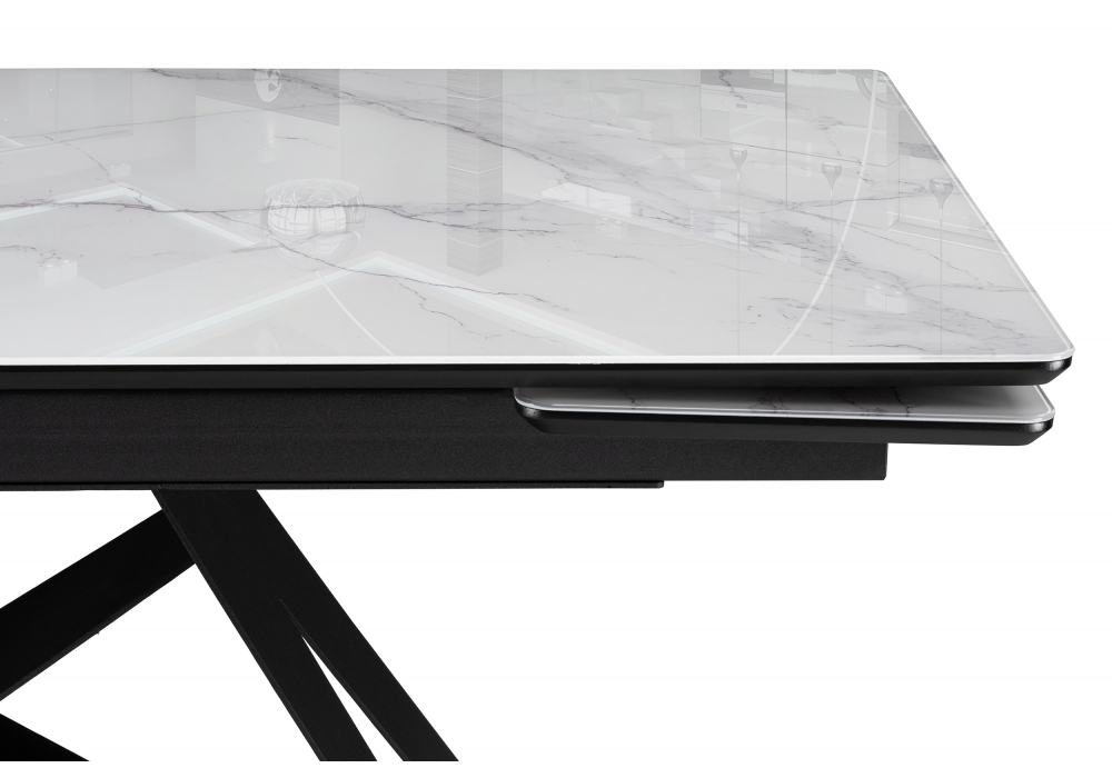 Стол стеклянный Woodville Блэкберн 140(200)х80 кристл белый мрамор, черный