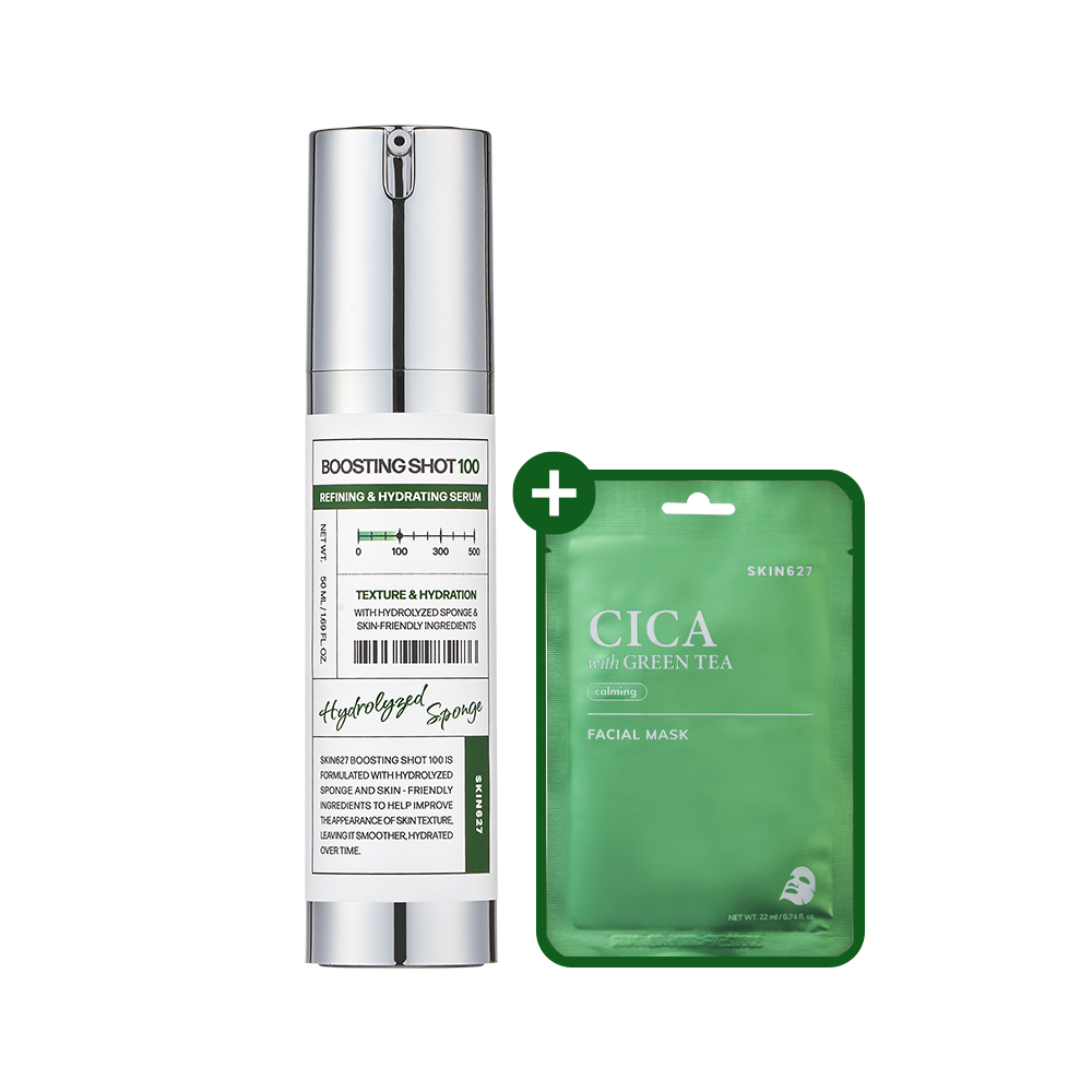 Бустер-сыворотка с микроиглами Boosting Shot 100 (50 мл) + ПОДАРОК Тканевая маска Cica With Green Tea Facial Sheet Mask