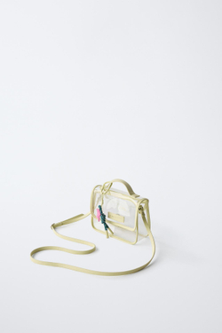 ZARA ВИНИЛОВАЯ СУМКА С ПЛЕЧЕВЫМ РЕМНЕМ И ПОДВЕСКОЙ, ПРОЗРАЧНЫЙ