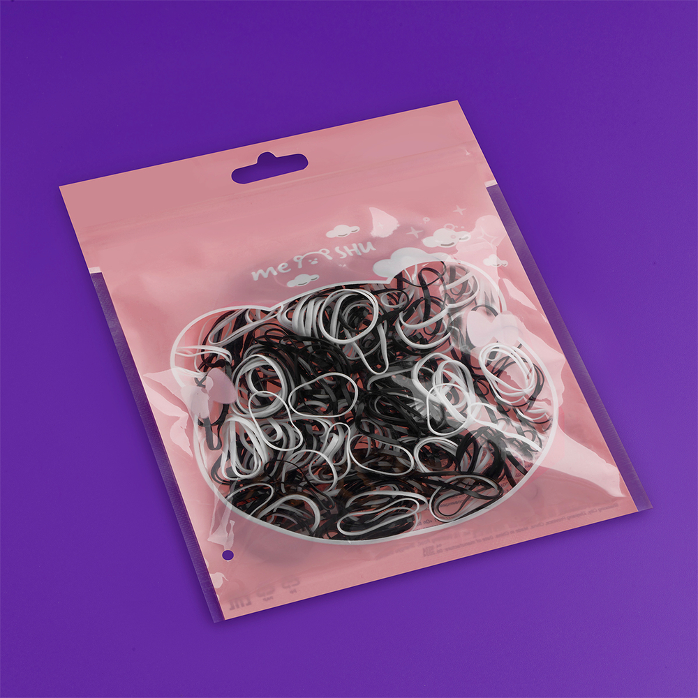 Резинки для волос MESHU, белые/черные, 300шт., диаметр 2см, европодвес MS_60598