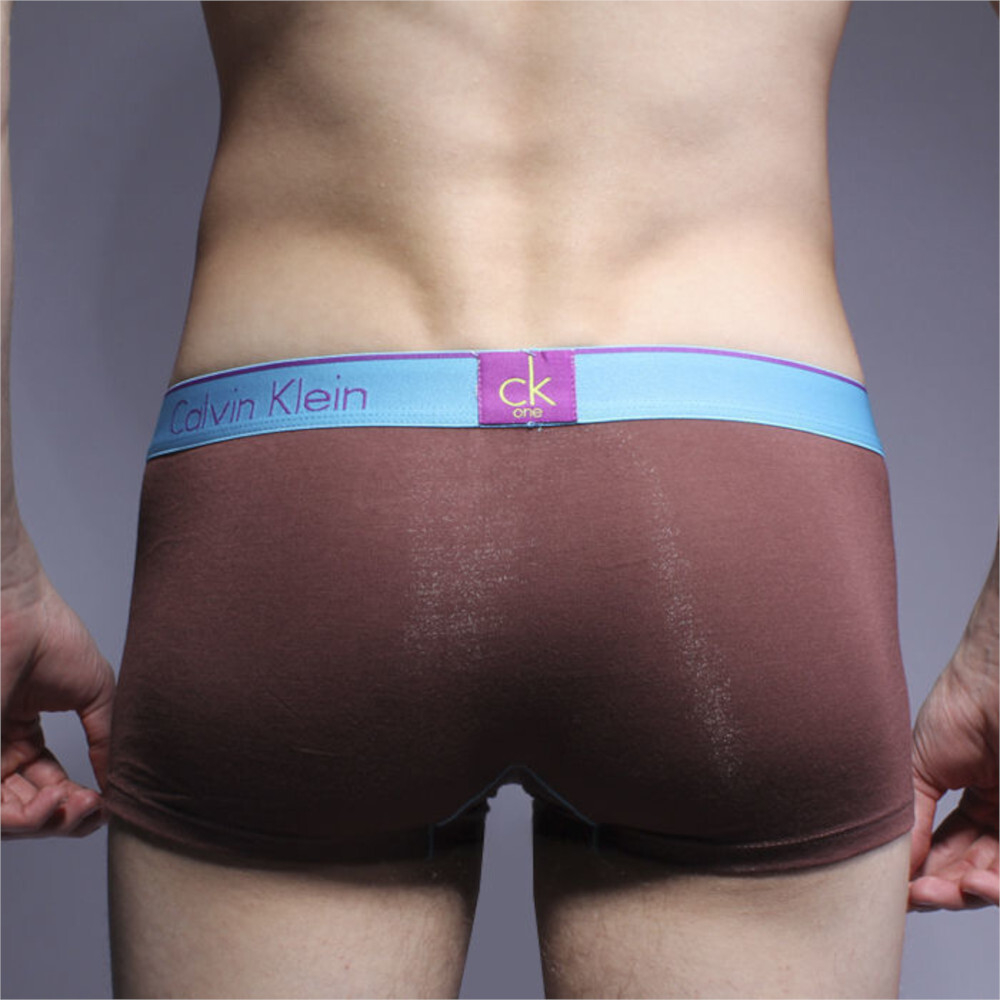 Мужские трусы хипсы коричневые с голубой резинкой CK One Boxer