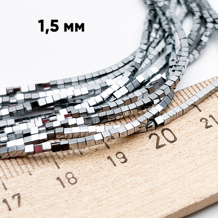 Гематит Куб (имитация), цвет серебристый, размер около 1,4 мм, цена за нить 38 см