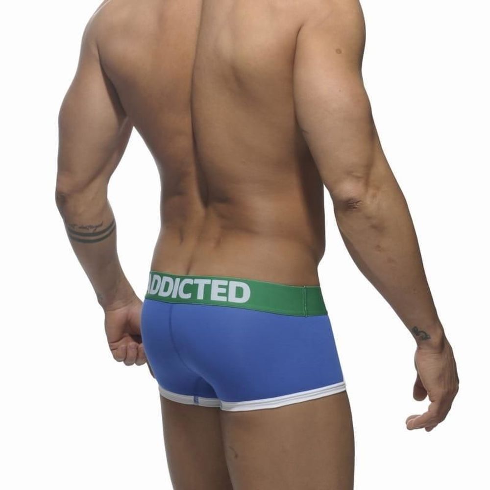 Мужские трусы боксеры голубые с зеленой резинкой ADDICTED Basic Boxer Royal Blue