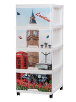 Комод 4-х СЕКЦИОННЫЙ (40*50cm) с рисунком LONDON бежевый НА КОЛЕСАХ арт. 040322