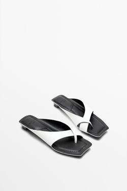 Massimo Dutti Кожаные босоножки на высоком каблуке - STUDIO, белый