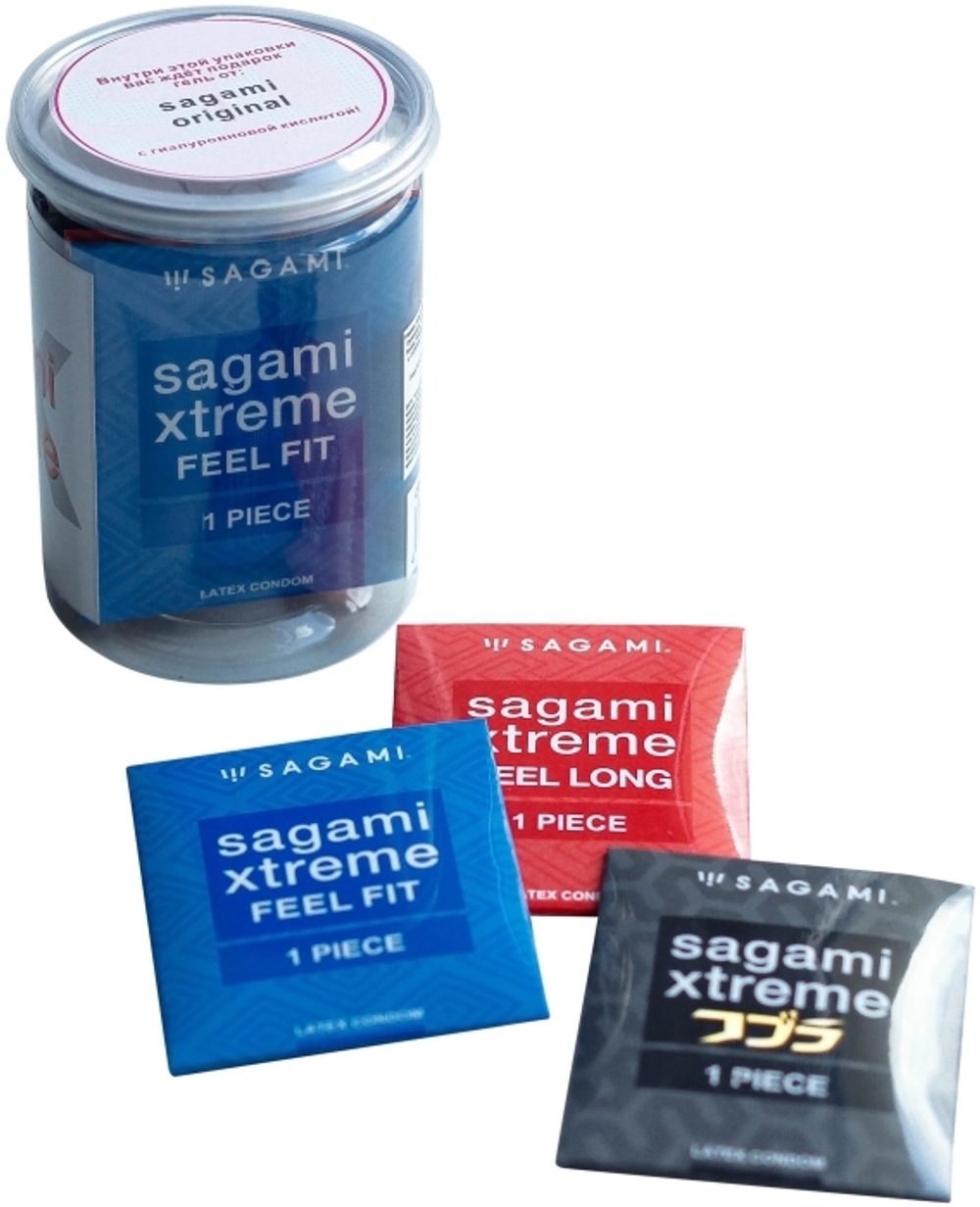 Набор латексных презервативов Sagami Xtreme WEEKLY SET 7 шт. + саше гель Sagami Original 3 гр.
