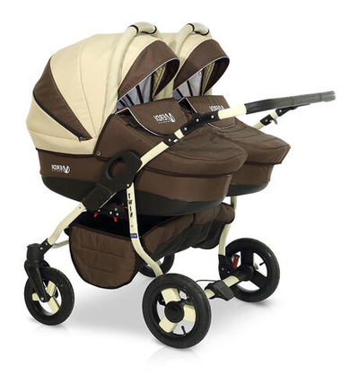 Детская коляска для двойни Verdi Twin 2 в 1 (Коричневый/бежевый)