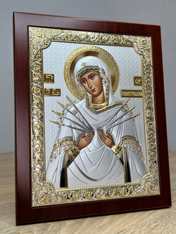 Семистрельная БМ, икона прямоугольная с рамкой, красное дерево 185х235