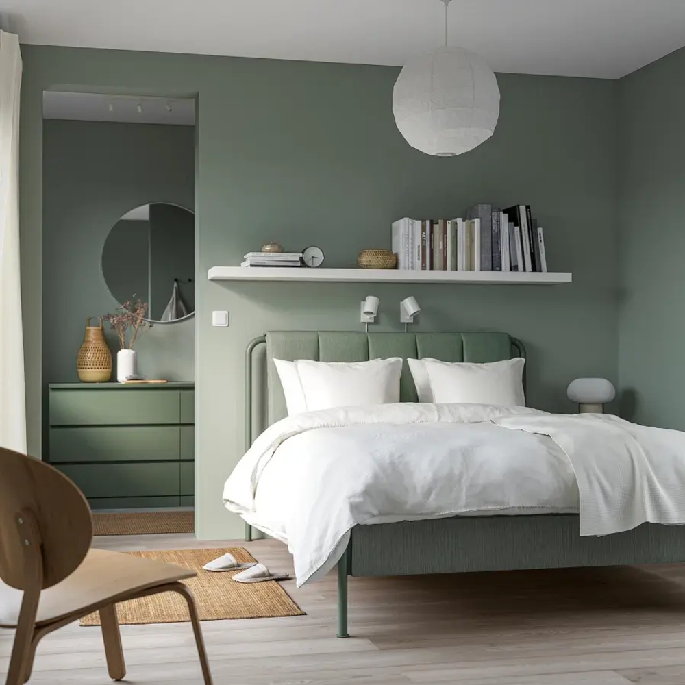 Каркас кровати мягкий - IKEA TÄLLÅSEN/TALLASEN, 200х140 см, серо-зеленый, ТЭЛЛАСОН ИКЕА