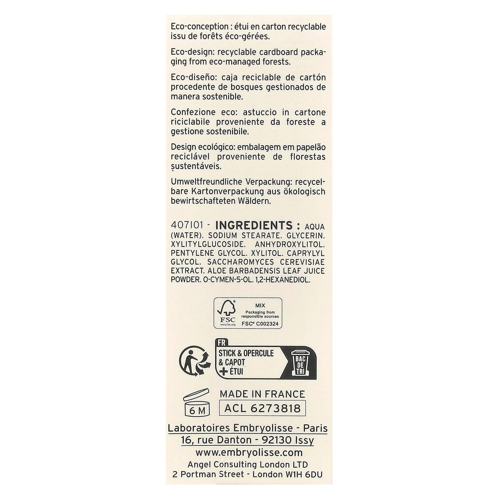 Embryolisse, Radiant Eye, экспресс-стик для ухода за кожей вокруг глаз, с охлаждающим и освежающим эффектом, 4,5 г (0,15 унции)