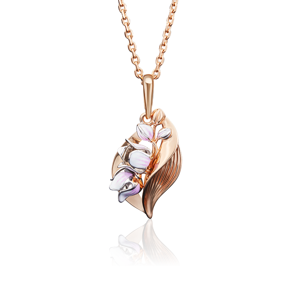 Подвеска «Ландыш» из комбинированного золота с эмалью