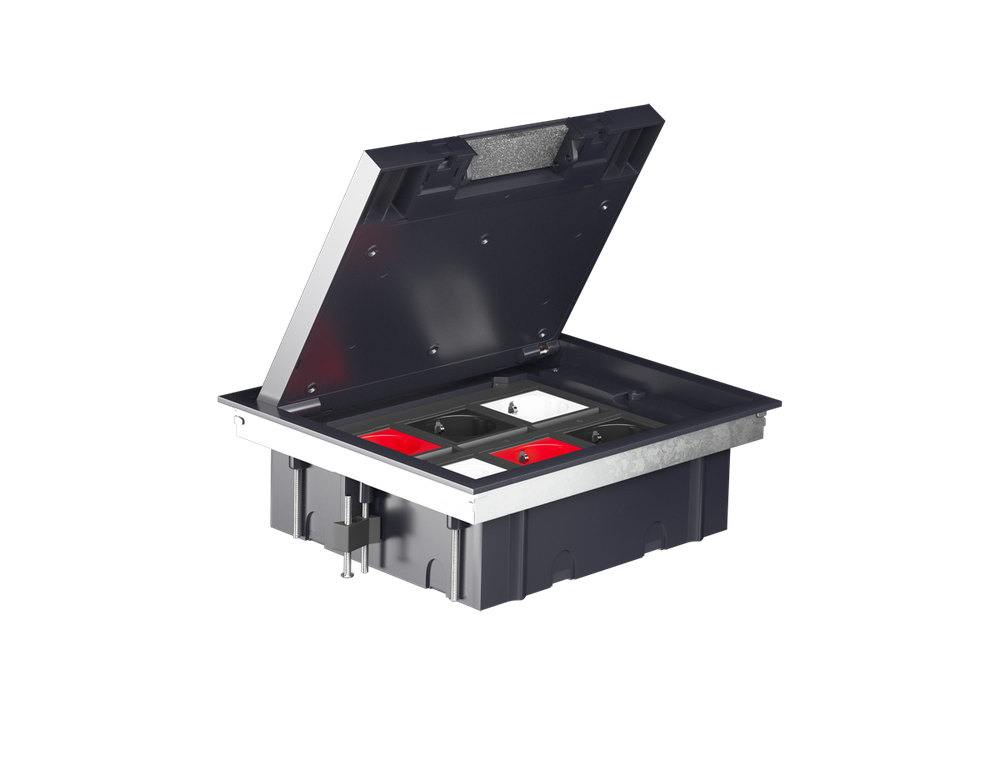 Лючок в пол 12 мод. (6 мод. 45х45 мм.) верт. установка,  крышка ABS +гальванизированная стальн