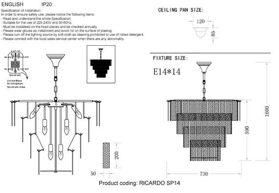 Подвесная люстра Crystal Lux Ricardo SP14 Brass