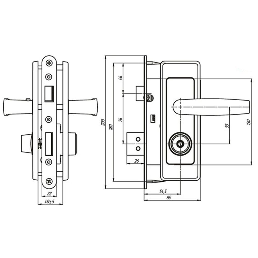 Замок врезной Зенит, ЗВ4Д, 00-00006651, ручка в комплект, цилиндровый, никель