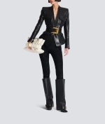 Куртка из кожи ягнёнка с одной пуговицей и поясом от Balmain