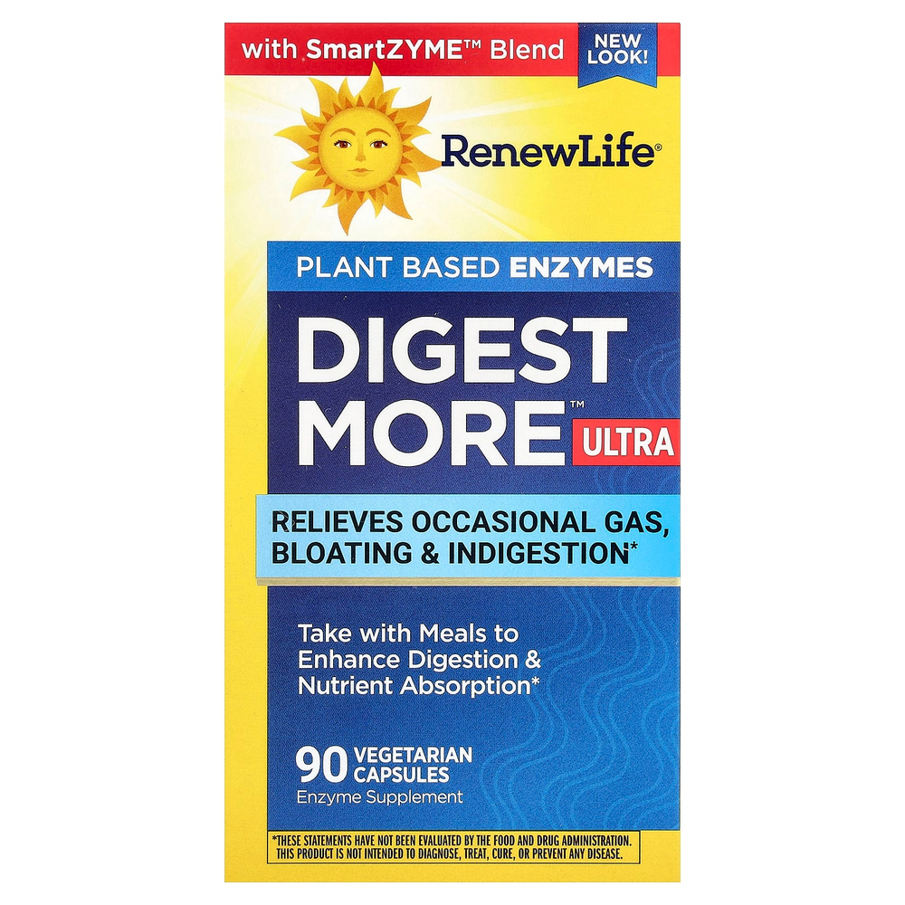 Renew Life, DigestMore™ Ultra, ферменты растительного происхождения, 90 вегетарианских капсул