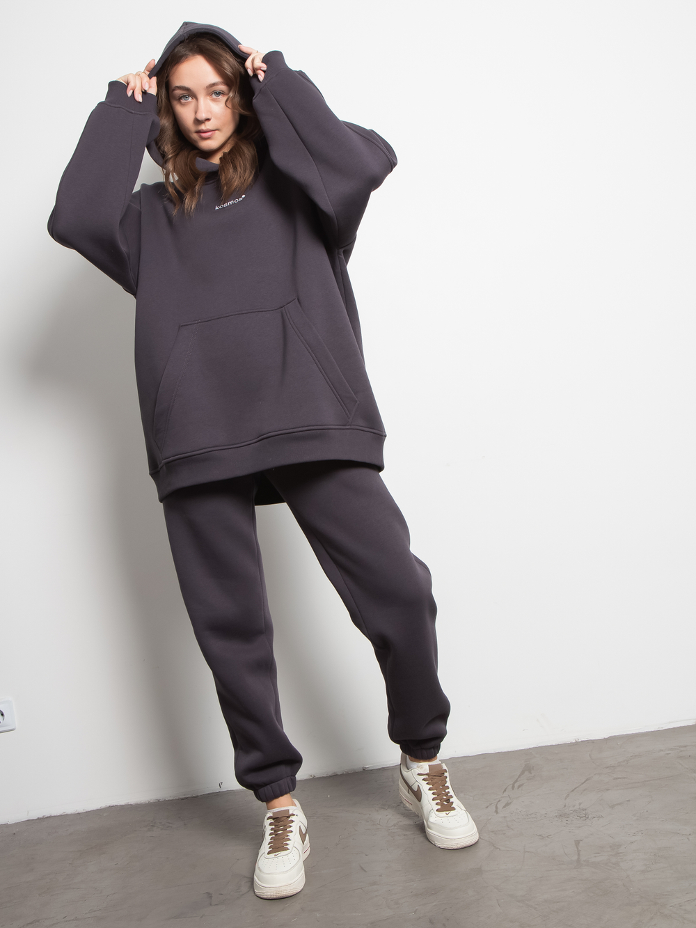 Худи женское оверсайз с начесом basis графит