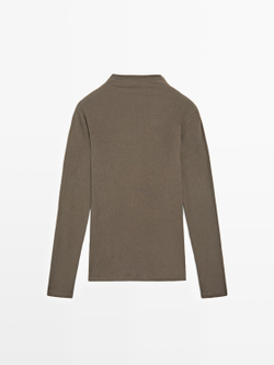 Massimo Dutti Хлопковая футболка в рубчик с длинными рукавами, кофейный