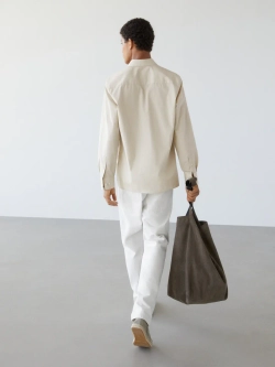 Massimo Dutti Рубашка из 100% хлопкового поплина с карманом, бежевый