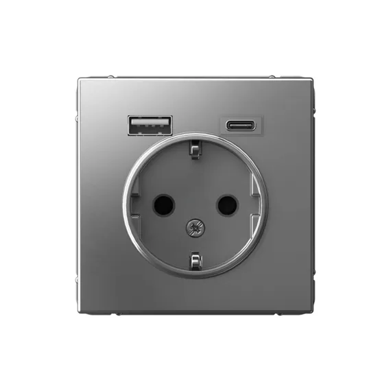 ARTGALLERY РОЗЕТКА 16А с 2 USB A+C, 5В/2,4А/3,0А, 2х5В/1,5А, механизм, СТАЛЬ