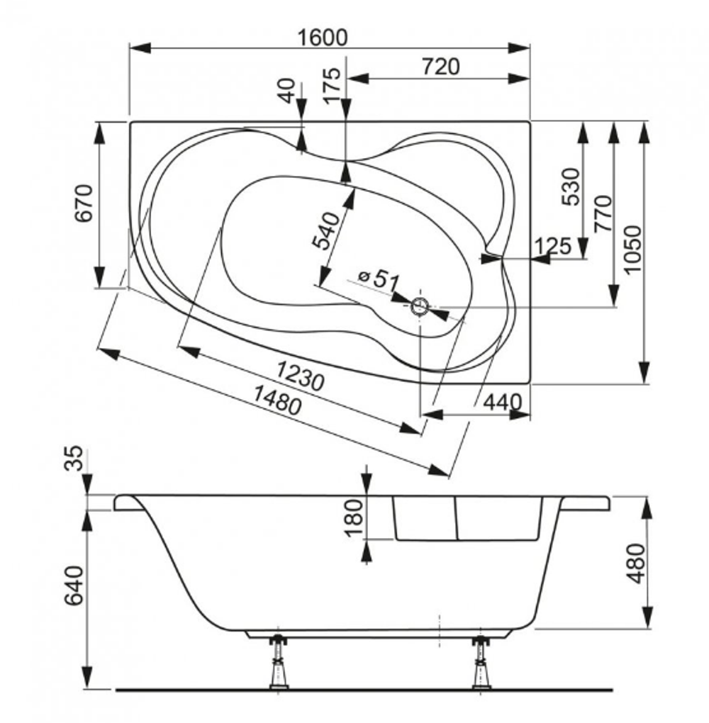 Акриловая ванна VAGNERPLAST MELITE 160x105 Left